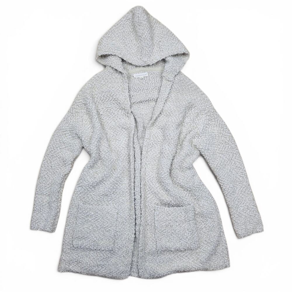 LOVESTITCH HoodedCardigan Women's L/XL Boucle Open Front Duster Boho Loungewear